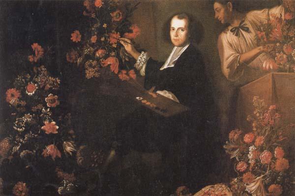 Mario Dei Fiori Self-Portrait with a Servant and Flowers